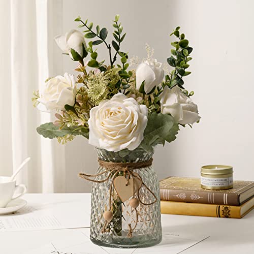 Fake Flowers with Vase, Silk Roses Artificial Flowers in Vase - PUF HOUSE